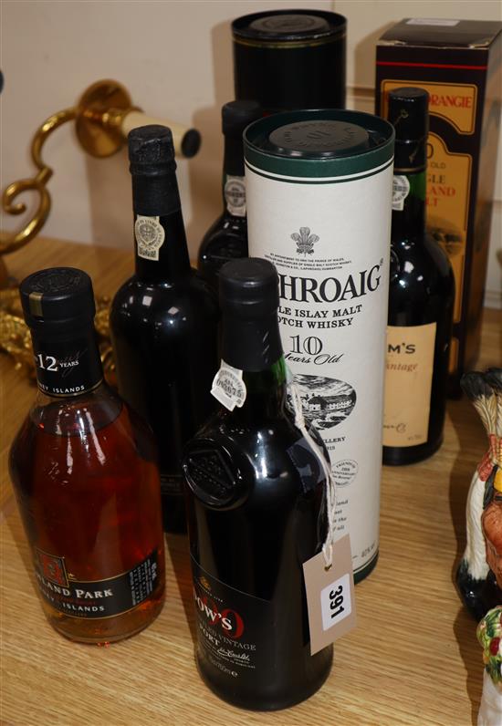 Eight bottles of late bottled vintage port and single malt whisky,